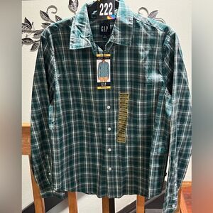 NWT GAP Men's Green Plaid Shirt Size Medium #222